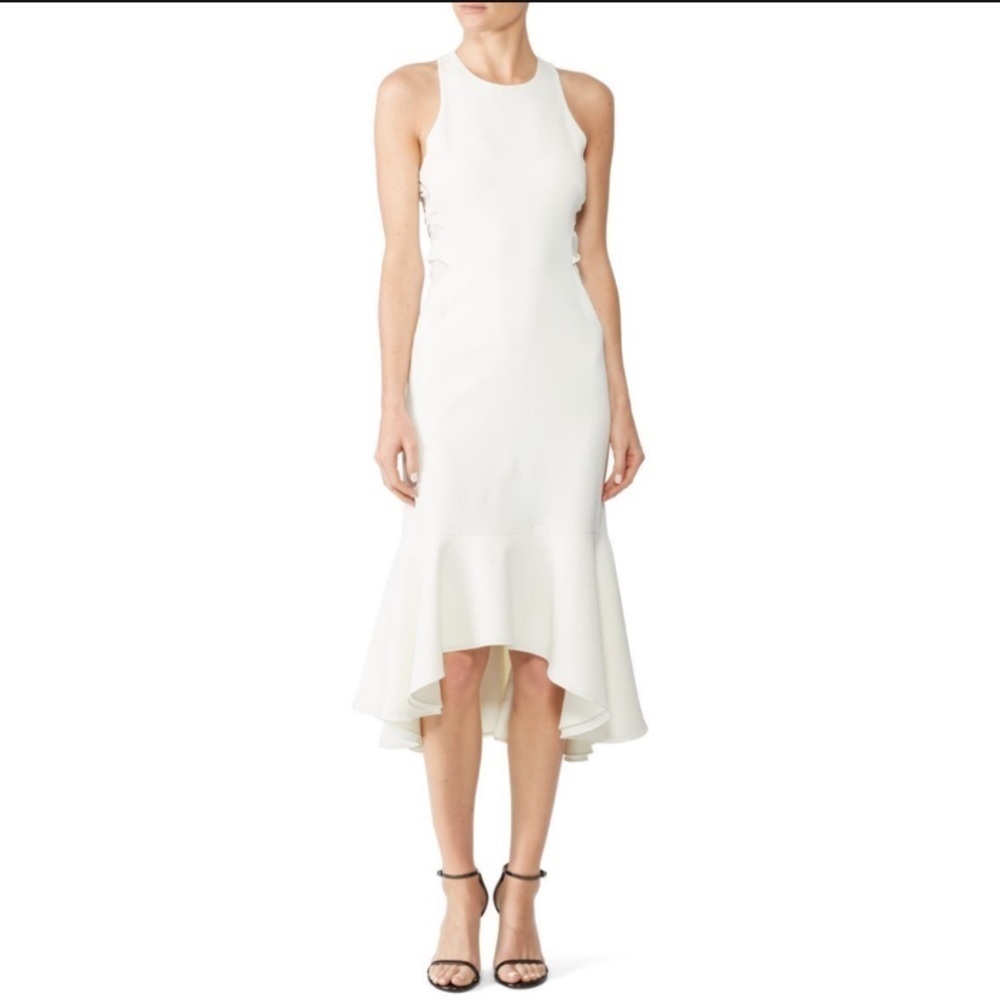 HALSTON White Flounce Hem Dress